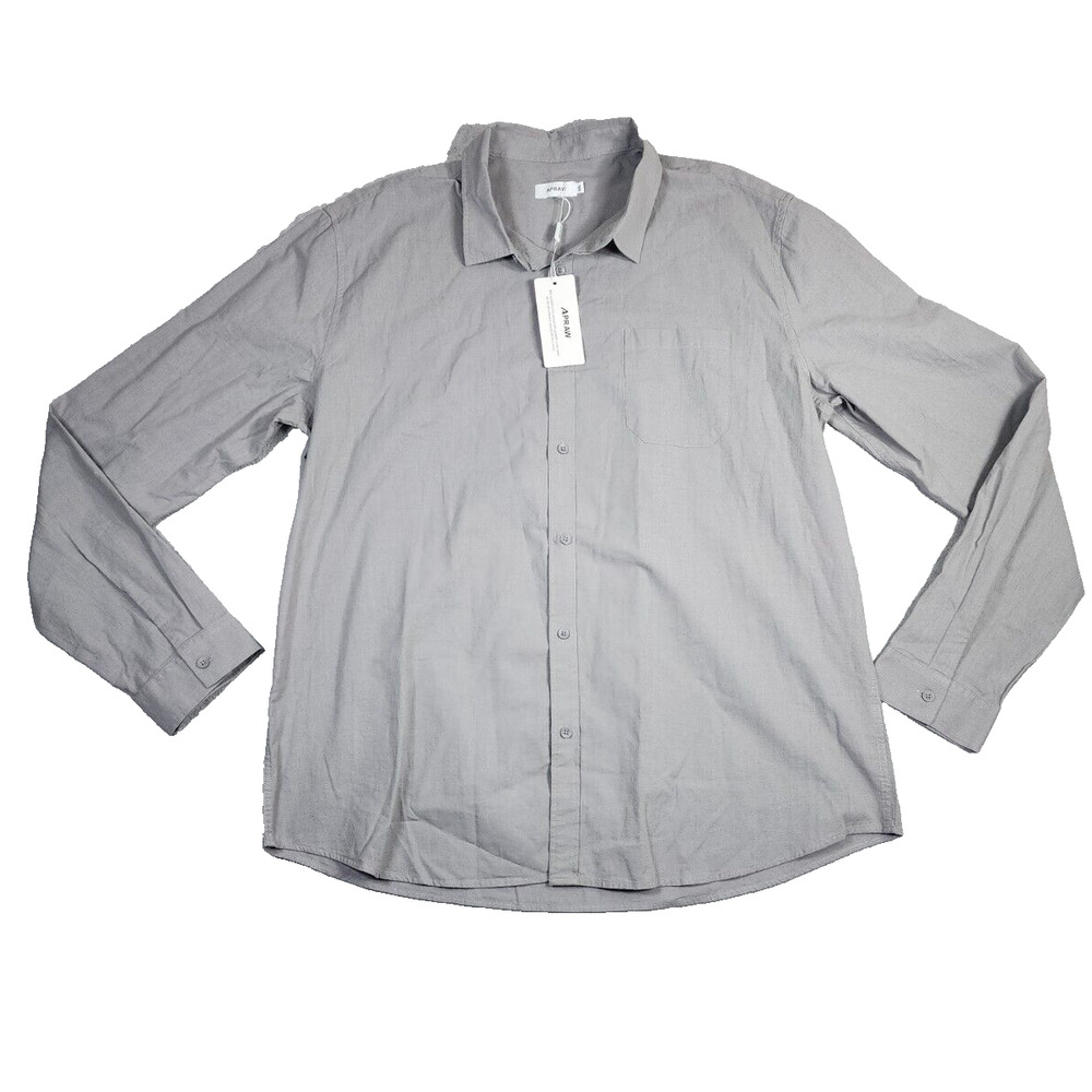 NWT APRAW Shirt Men's Gray Long Sleeve Linen Blend Button Up Size‎ XXL